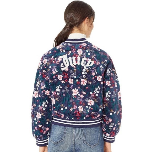 Juicy Couture Track Velour Quilted Floral Bomber Jacket - Picture 3 of 3